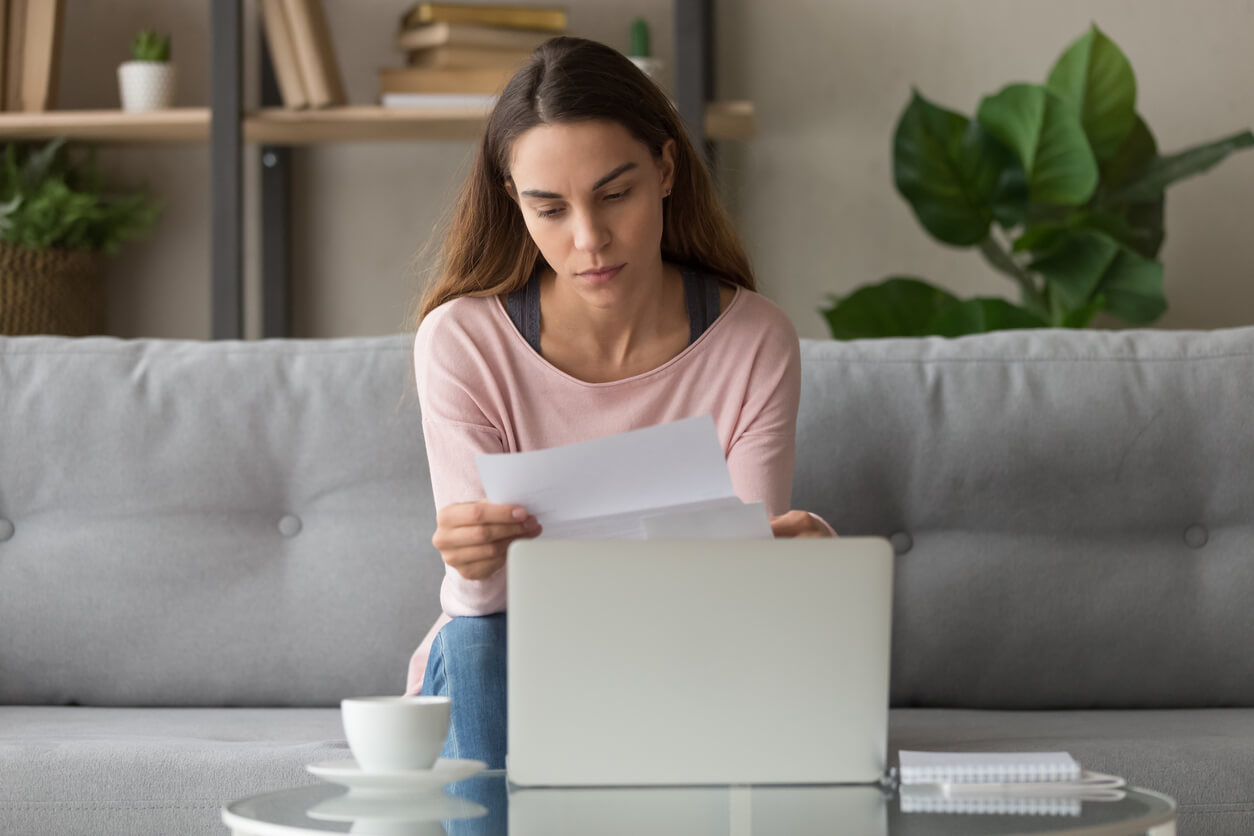 Woman reviewing her debt