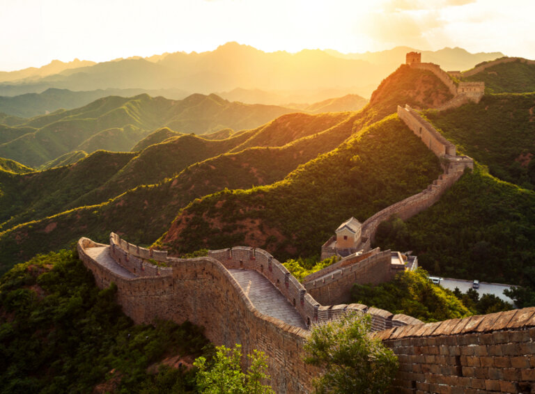 Great wall of China at sunrise.