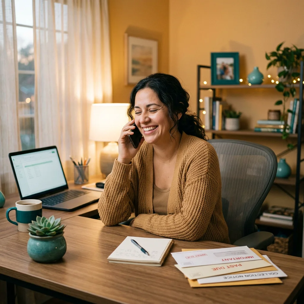 woman on call smiling